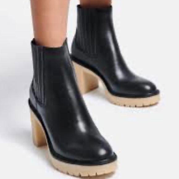 Dolce Vita Black Caster H2O Chelsea Leather Chunky Heel Ankle Boots Size 7 - Picture 14 of 14